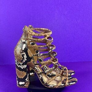 SCHUTZ Women's Julianna Block Snake-Embossed Leather Sandal‎ Shoe Size 7.5